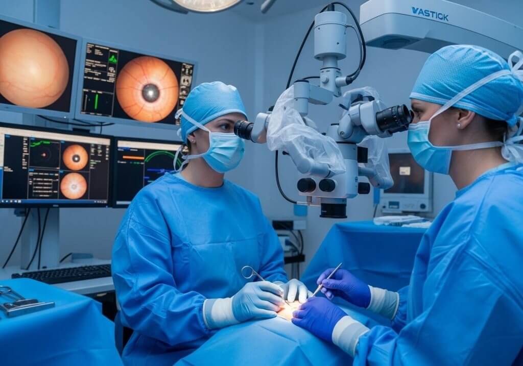 Refraktive Chirurgen bei einer Augenlaser Operation