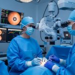 Refraktive Chirurgen bei einer Augenlaser Operation